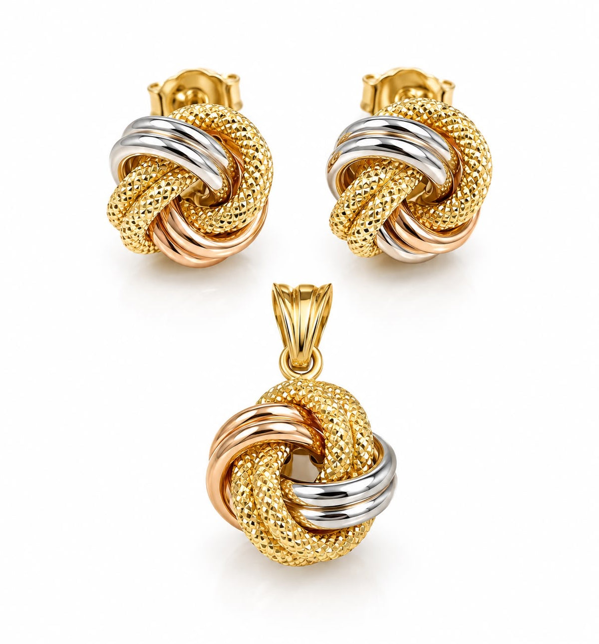 18k gold tritone knot set, 12mm, 2.95g