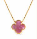 Collier trèfle en or 18 carats avec nacre rose 10 mm (moyen), ajustable 40-45 cm, 2,30 g