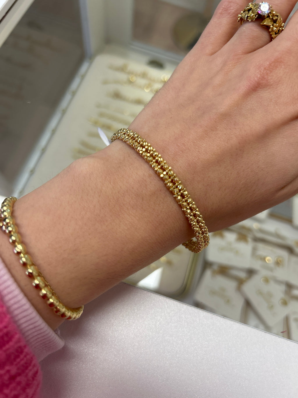 18k gold beaded bangle, double layer, adjustable 16 to 20cm, 11.17g