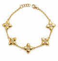 18k gold 5 flowers bracelet, 13mm, 18 to 19.5cm, 5g