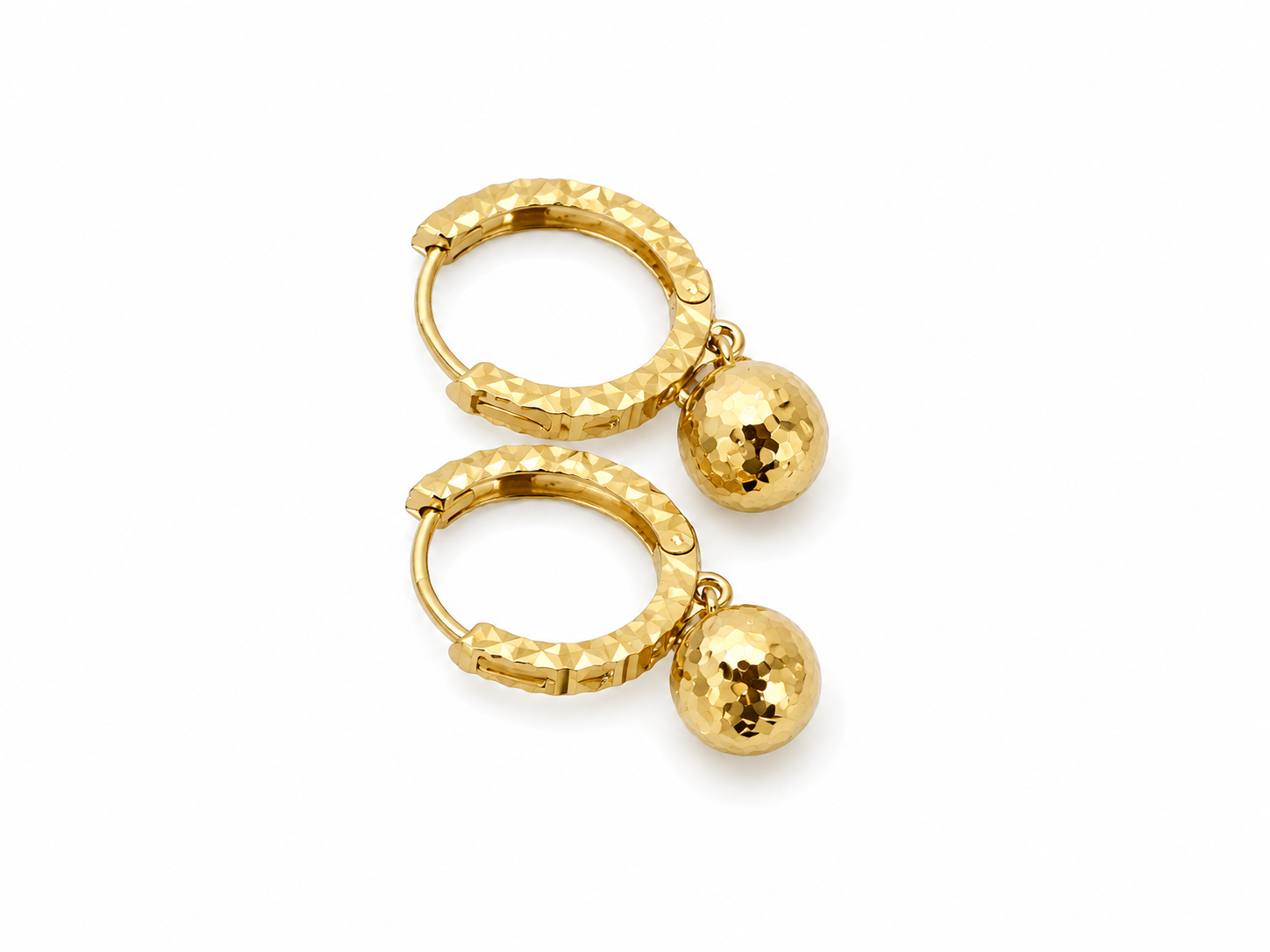 Boucles d'oreilles pendantes en or 18 carats, boule, type créoles (12mm), 1,67g
