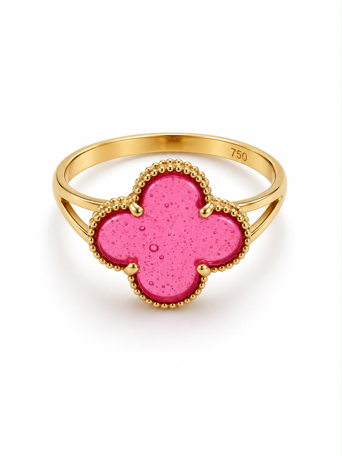 18k gold cliver pink enamel ring , 15mm, 2.02g
