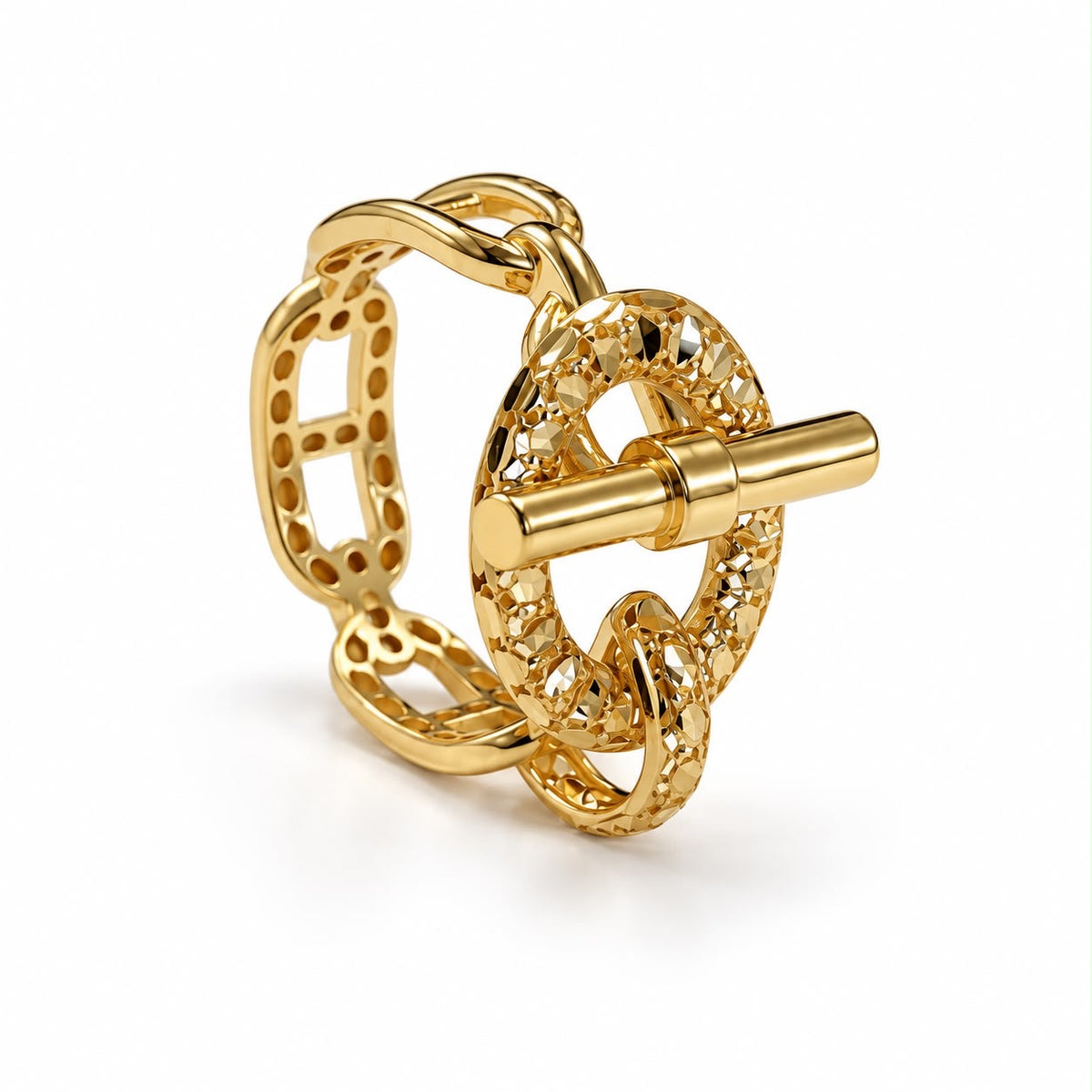 18k gold T-bar ring size 8, 3.39g