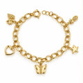 Bracelet à breloques en or 18 carats, ananas, étoile, papillon, cœur et raisin, 17,5-19 cm, 5,65 g