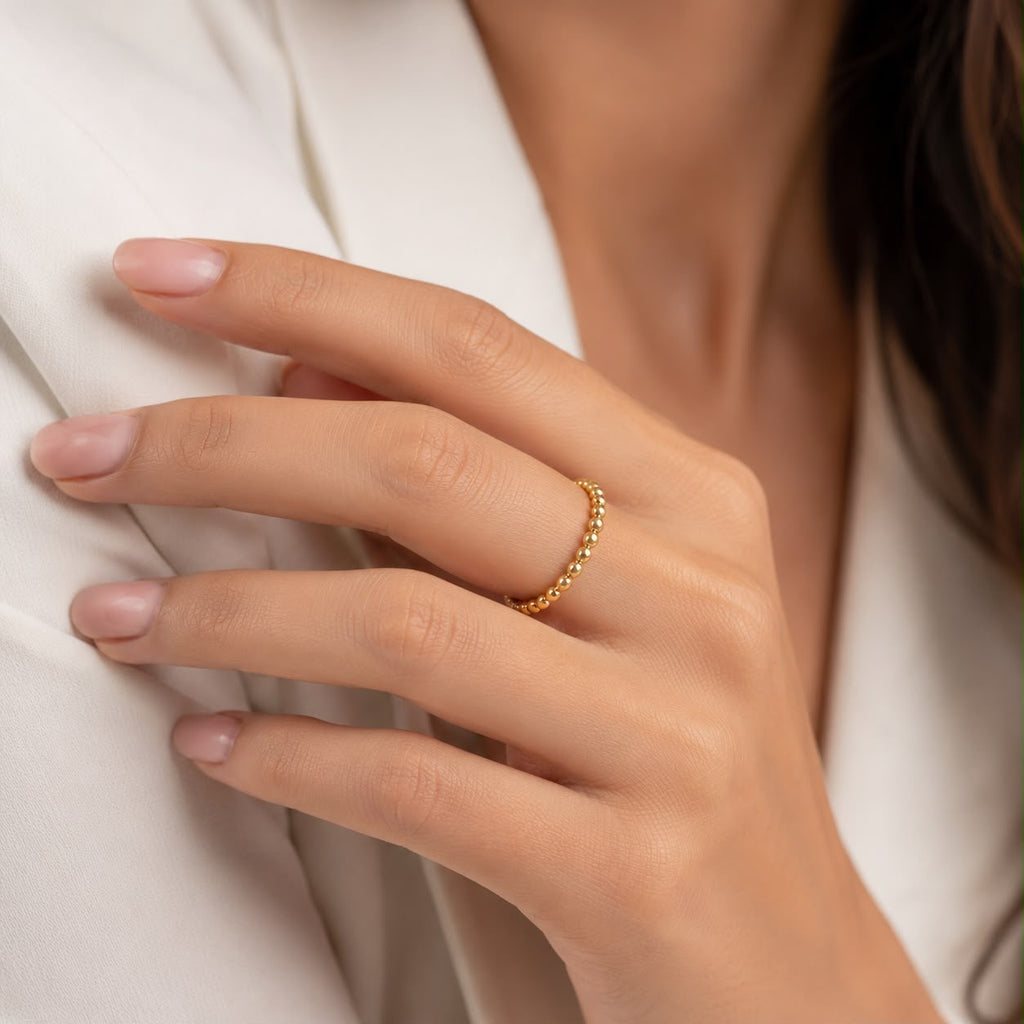 18k gold beaded ring, size 6, 1.16g