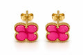 18k gold pink enamel clover studs, large (15mm) 2.88g total weight