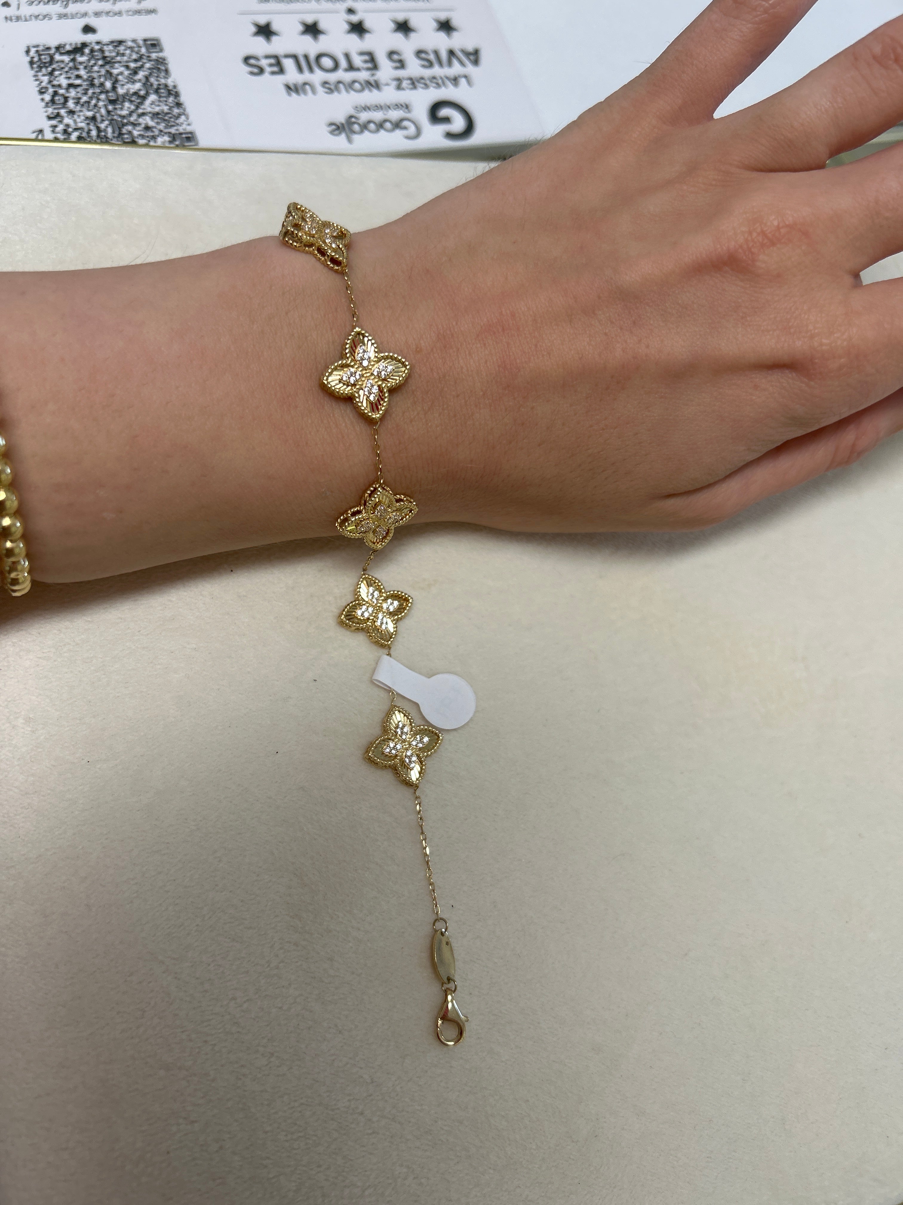 18k gold bracelet, 5 flowers, 19-21cm, 7.97g