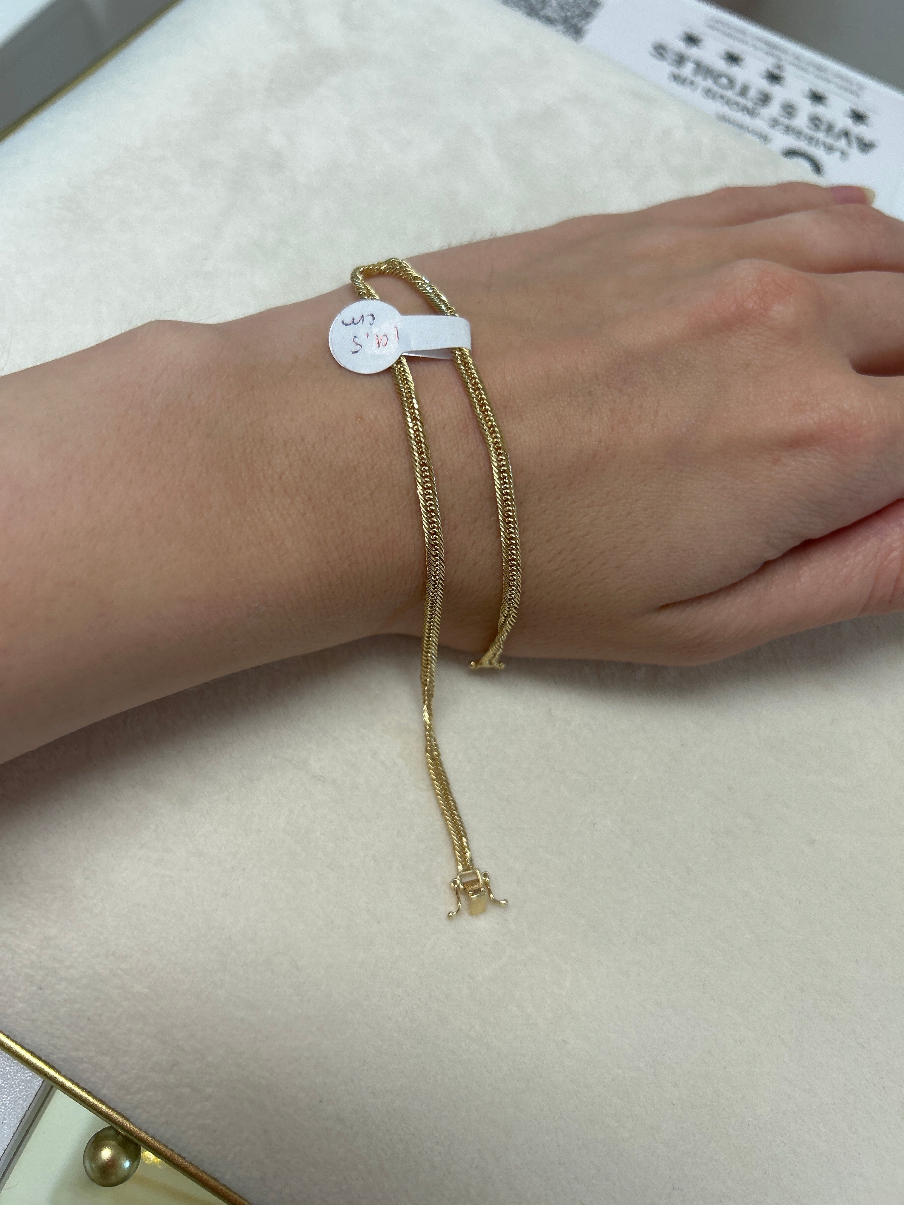 Bracelet japonais en or 18k, triple verrou, 1,97g, 19,5cm