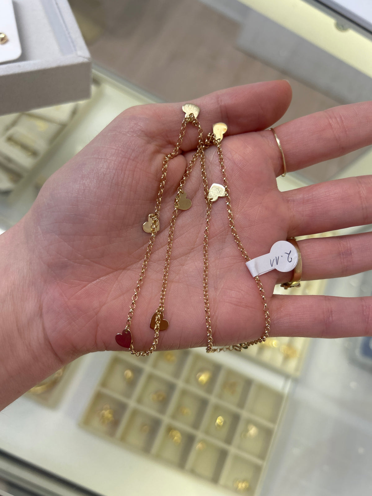 18k gold hearts dangling necklace, 42cm, 2.11g