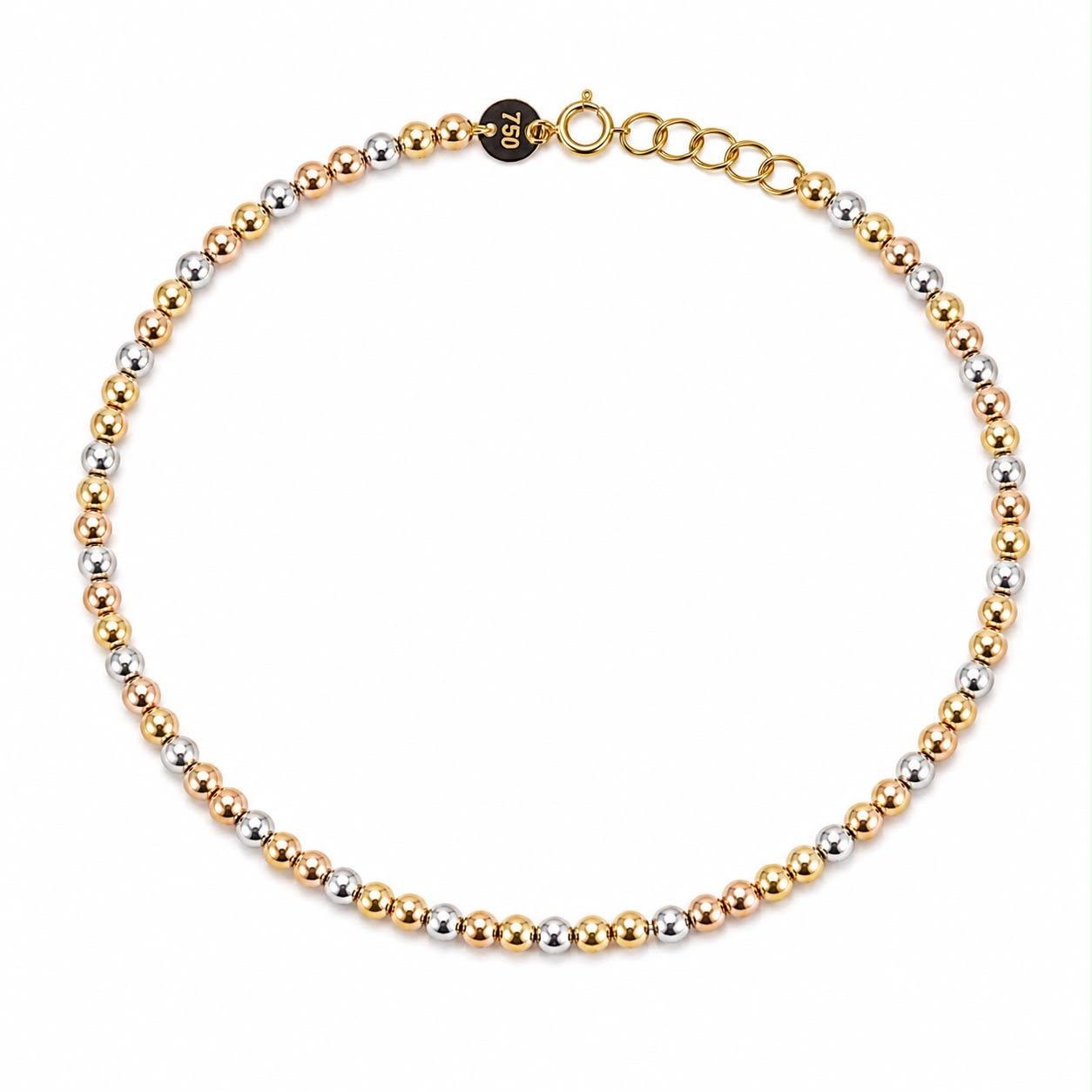 18k gold tritone beads bracelet, adjustable 17.5-19cm, 2.25g