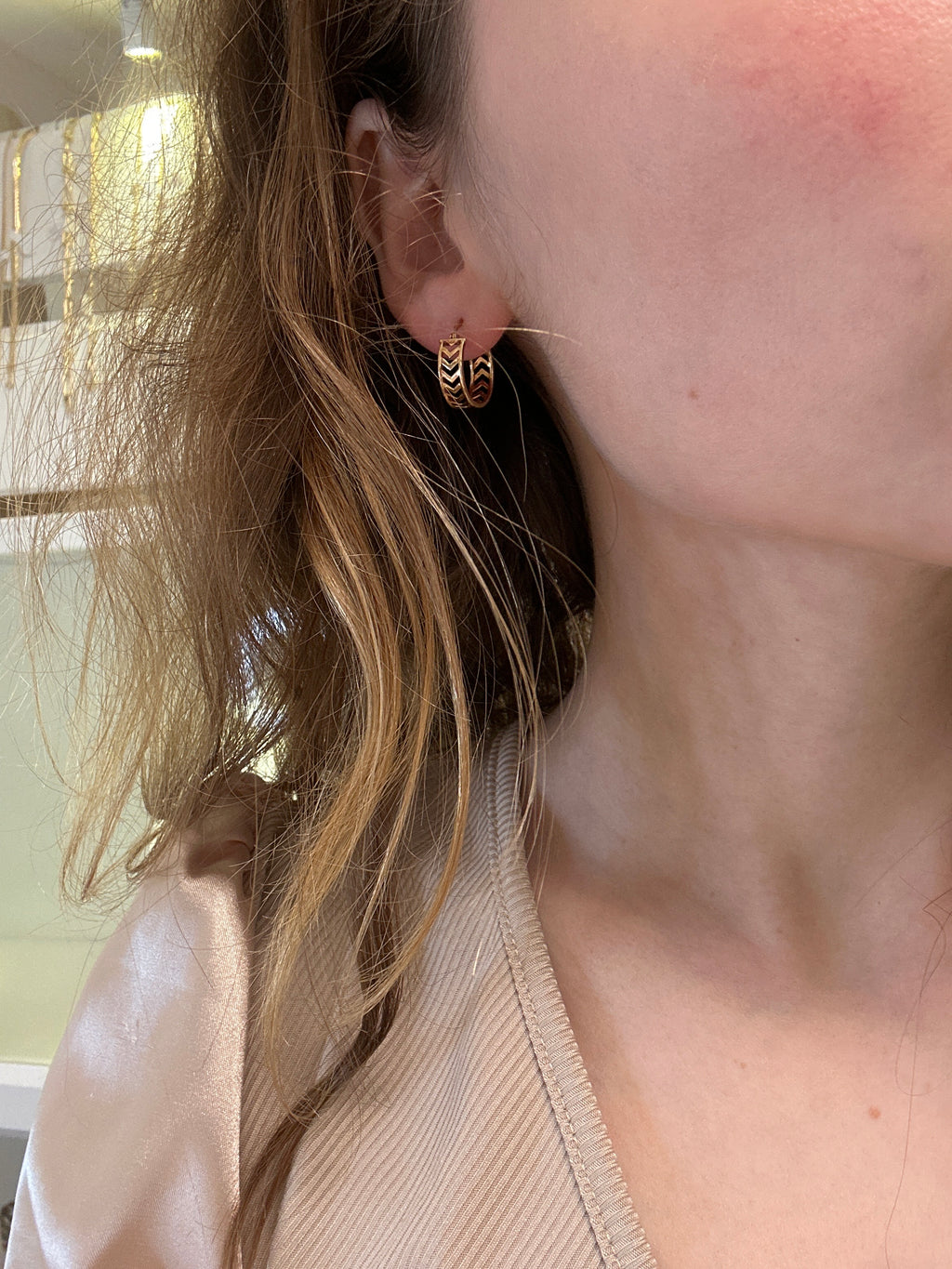 Créoles V en or 18 carats, 14 mm, 2,6 g - couleur or rose -âtre