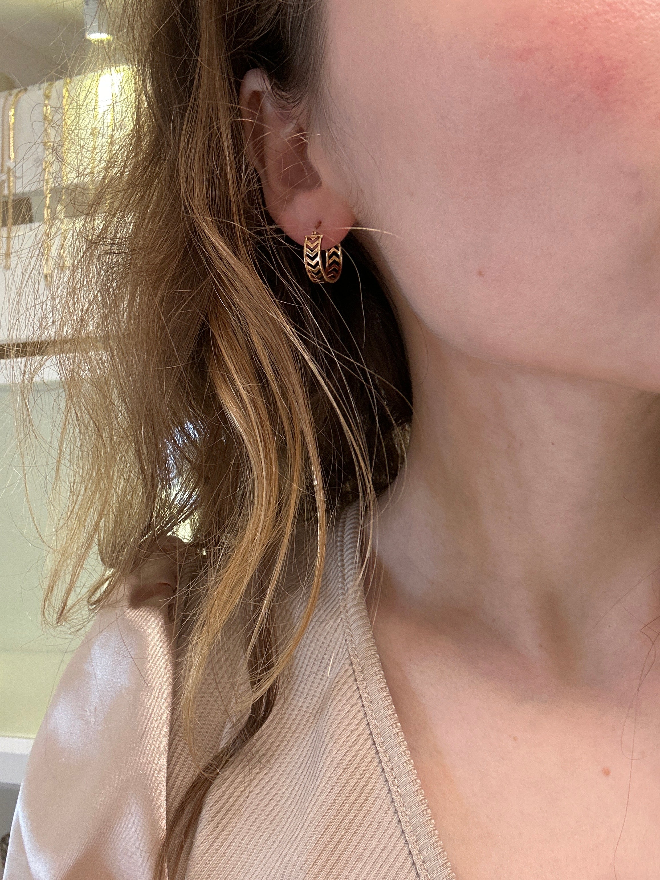 Créoles V en or 18 carats, 14 mm, 2,6 g - couleur or rose -âtre