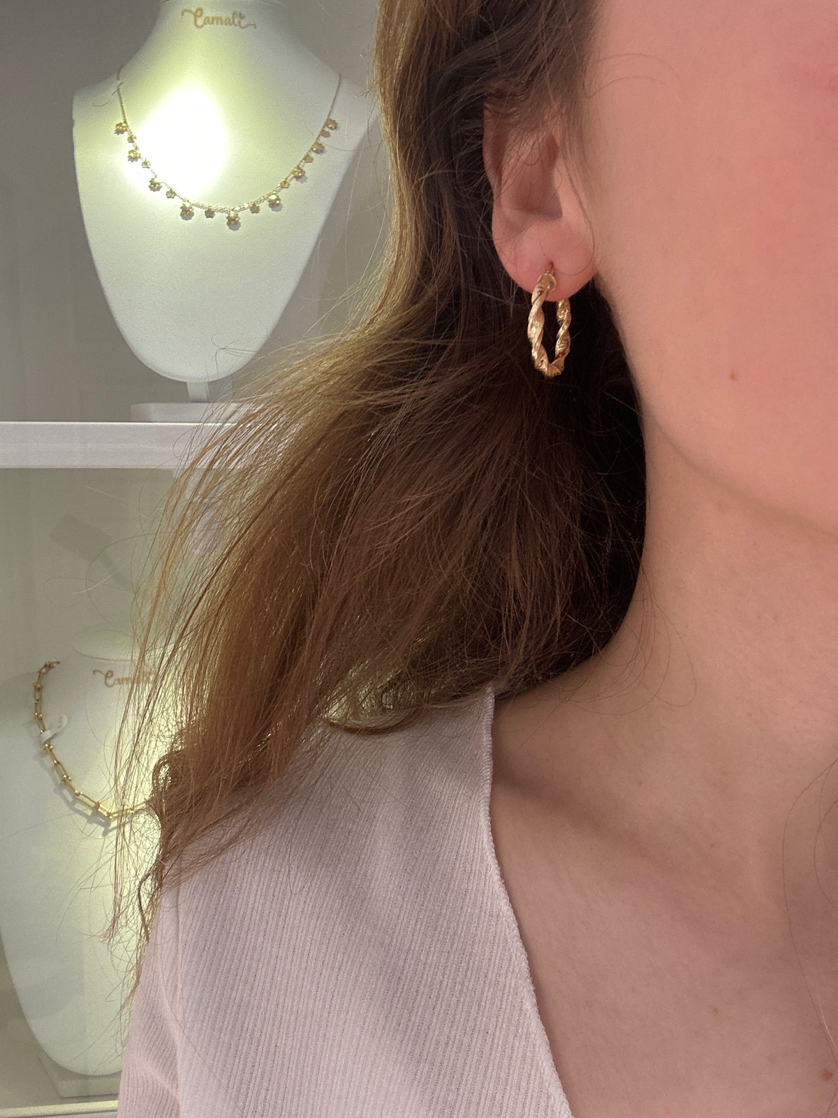 Boucles torsadées en or 18 carats style grec, 20 mm, 1,65 g