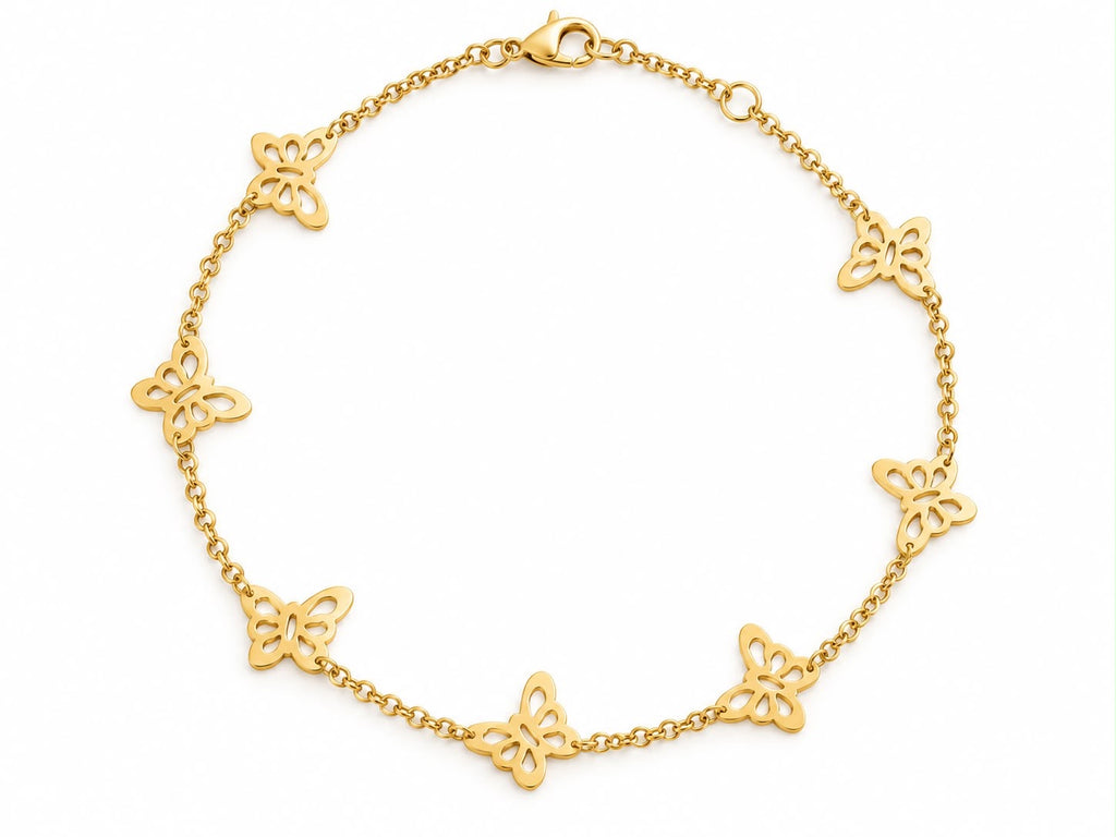 18k gold butterfly anklet, adjustable 23 to 26.5cm, 2.63g