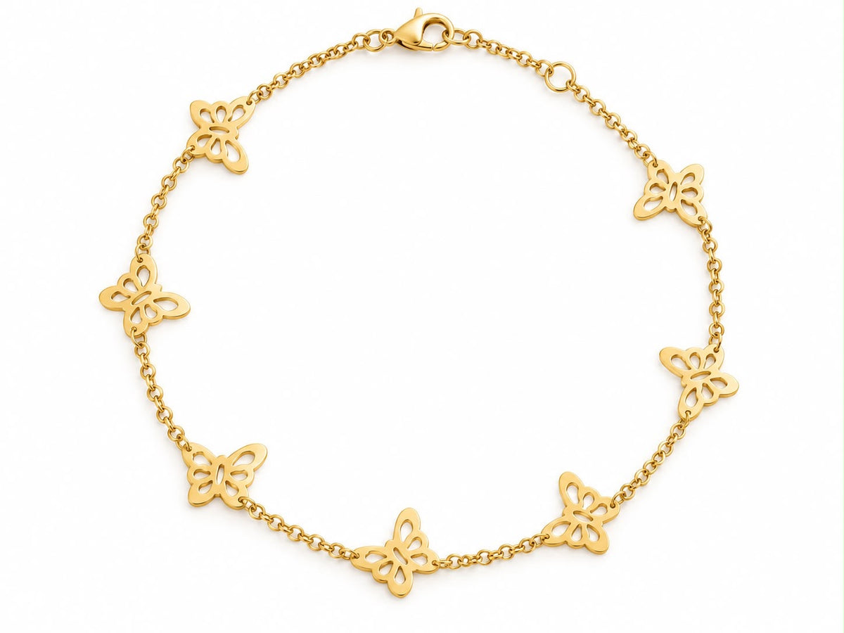 18k gold butterfly anklet, adjustable 23 to 26.5cm, 2.63g