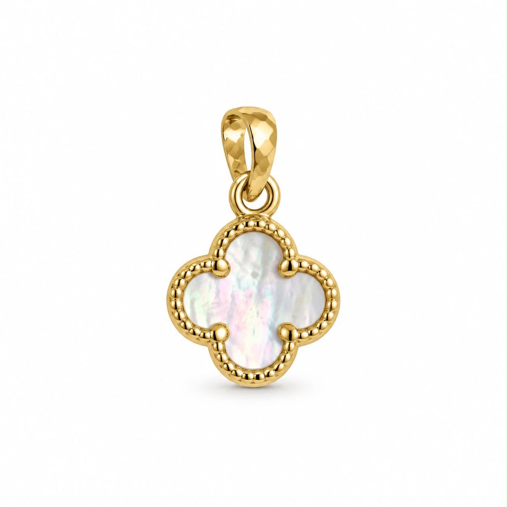 18k gold very small pendant with white mother of pearl , 0.48g total weight