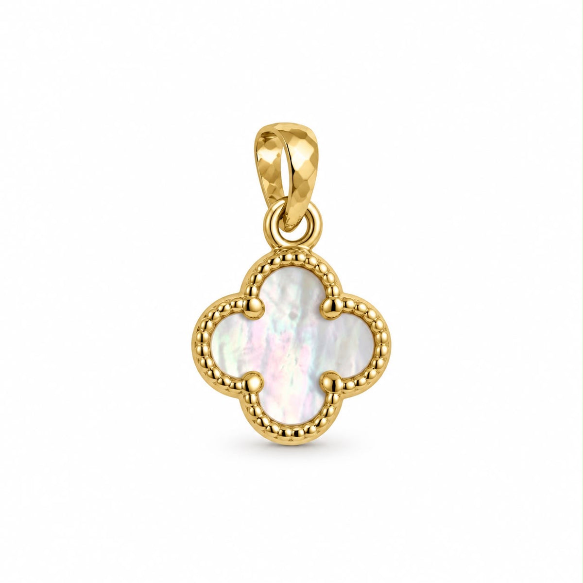 18k gold very small pendant with white mother of pearl , 0.48g total weight