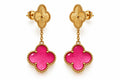 18k gold pink enamel clover dangling earrings 12-15mm, 4.08g