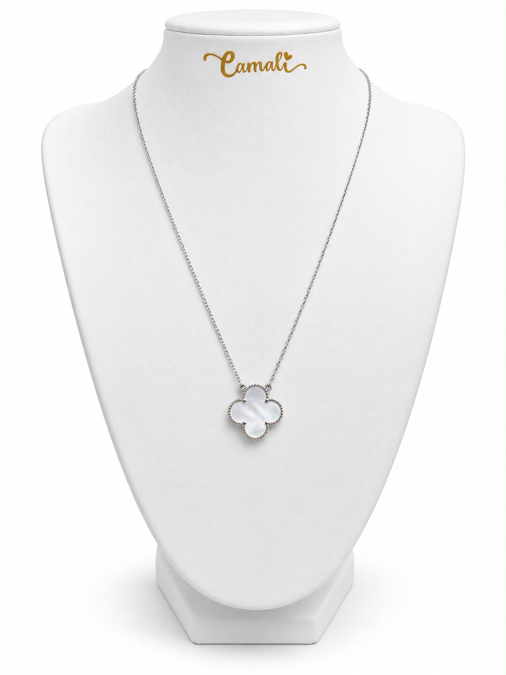 Collier trèfle en or blanc 18 carats, 15 mm, 40-45 cm, 2,62 g