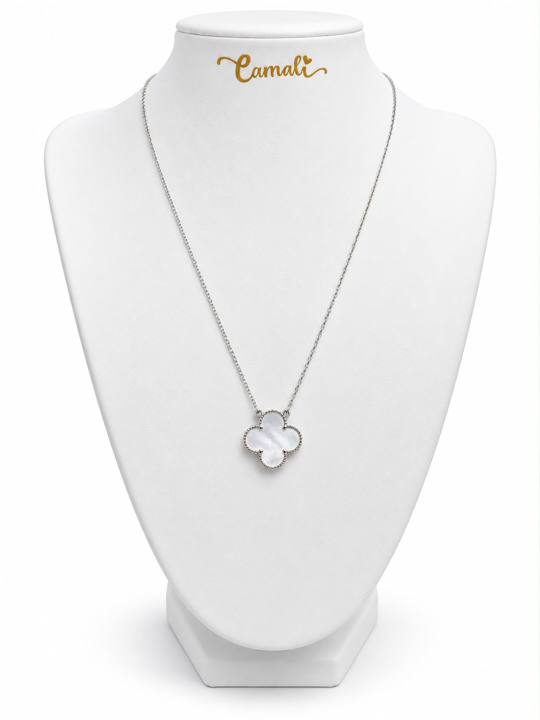 Collier trèfle en or blanc 18 carats, 15 mm, 40-45 cm, 2,62 g