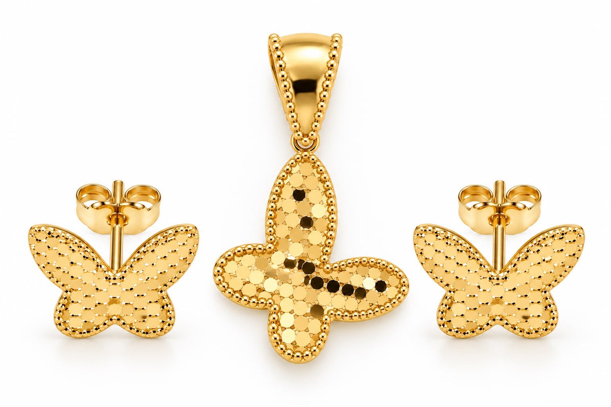Parure papillon et ruche en or 18k, 2,01g