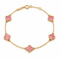 18k gold extra small pink enamel clover bracelet, size of clovers are 5mm, adjustable 17 to 18cm, 1.85g
