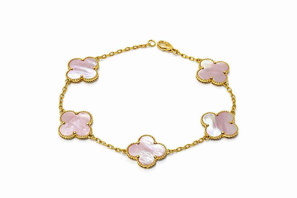 18k gold pink mother of pearl clovers 15mm, 6.60g