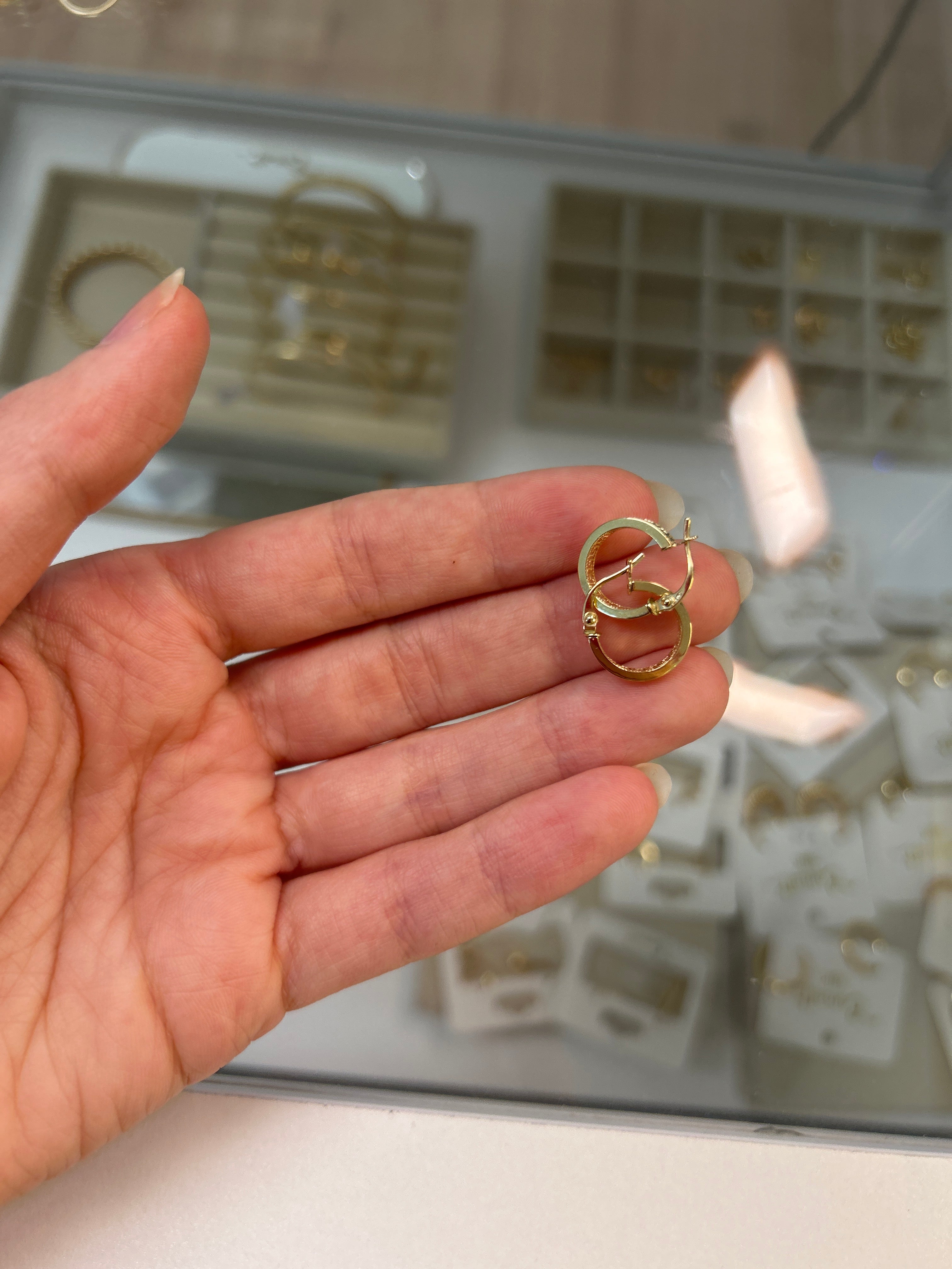18k gold small hoops, Greek style, 13mm, 0.96g