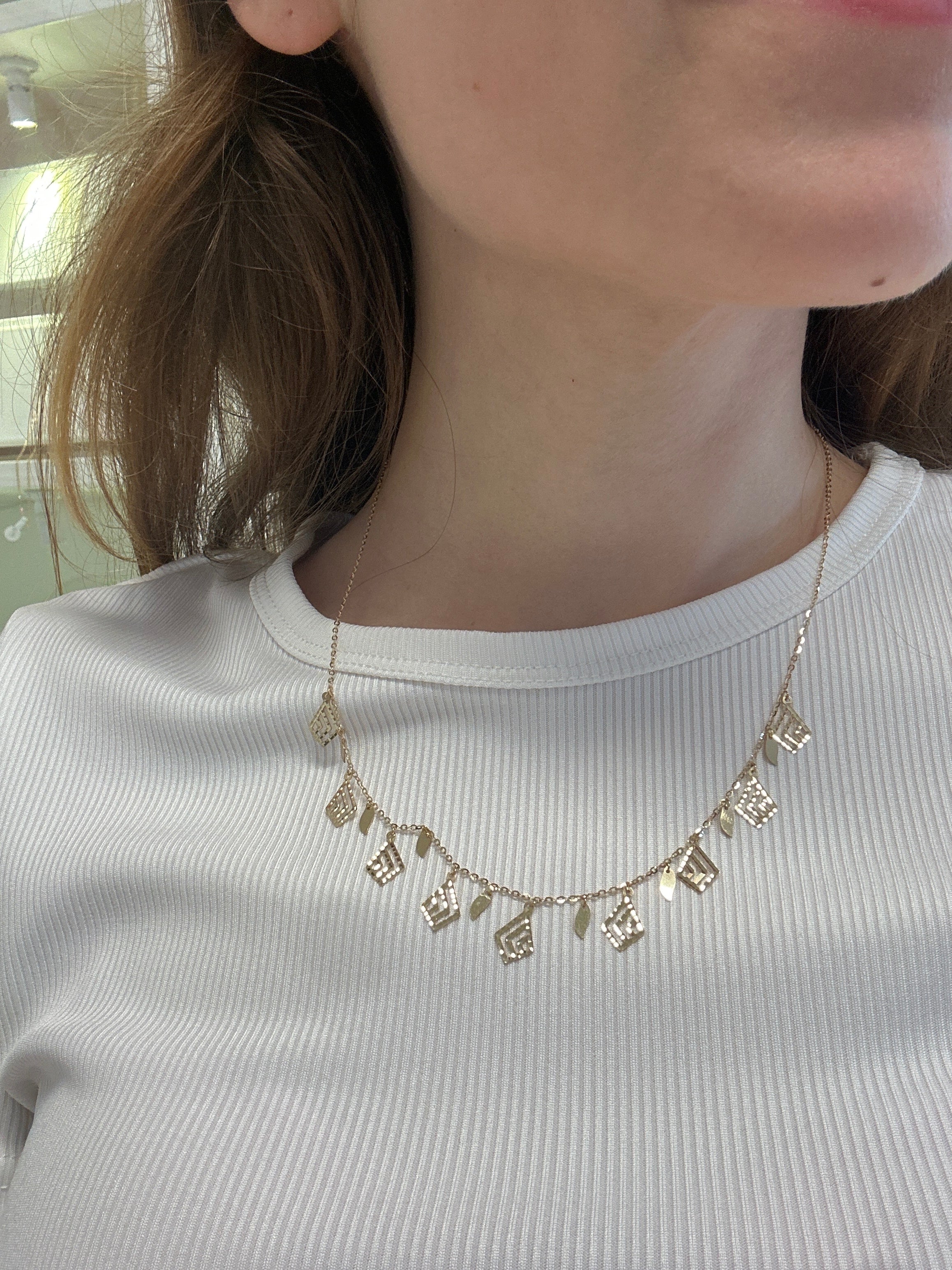 Collier géométrique pendant en or 18 carats, 40-45 cm, 3,52 g