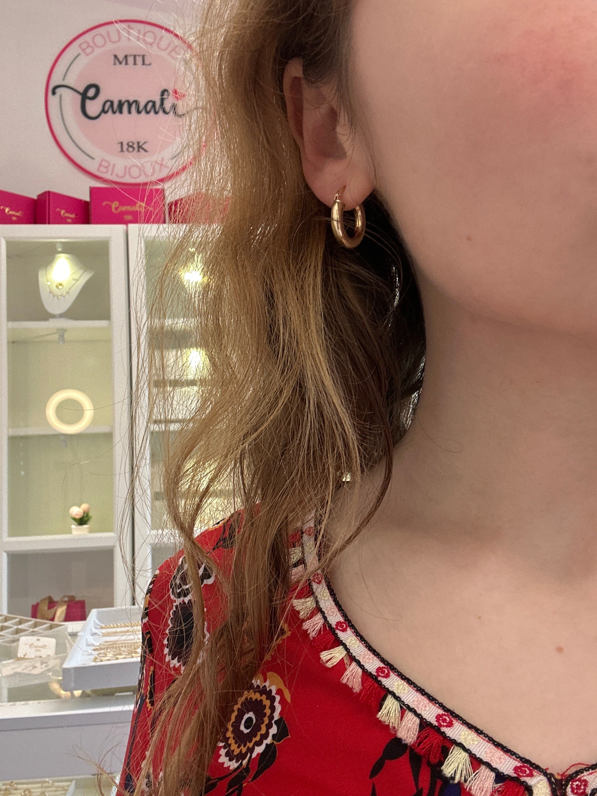 18k gold donut hoops, 18mm, 2.80g