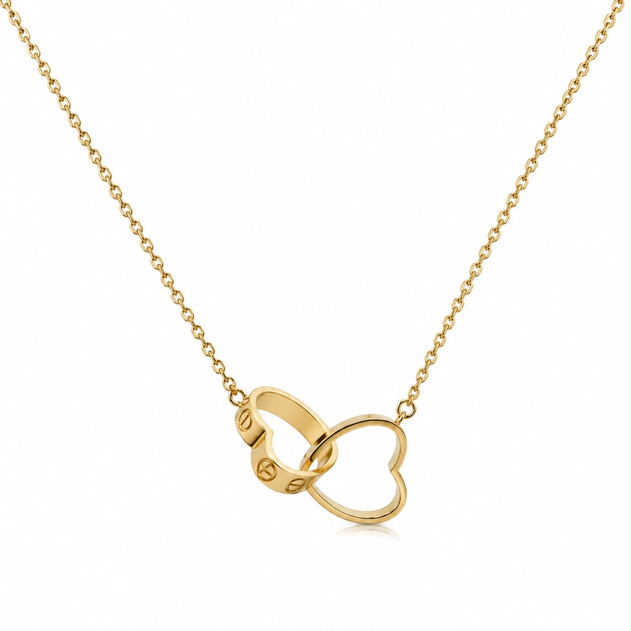 18k gold interlock hearts necklace, 2.99g, 40-45cm (adjustable)