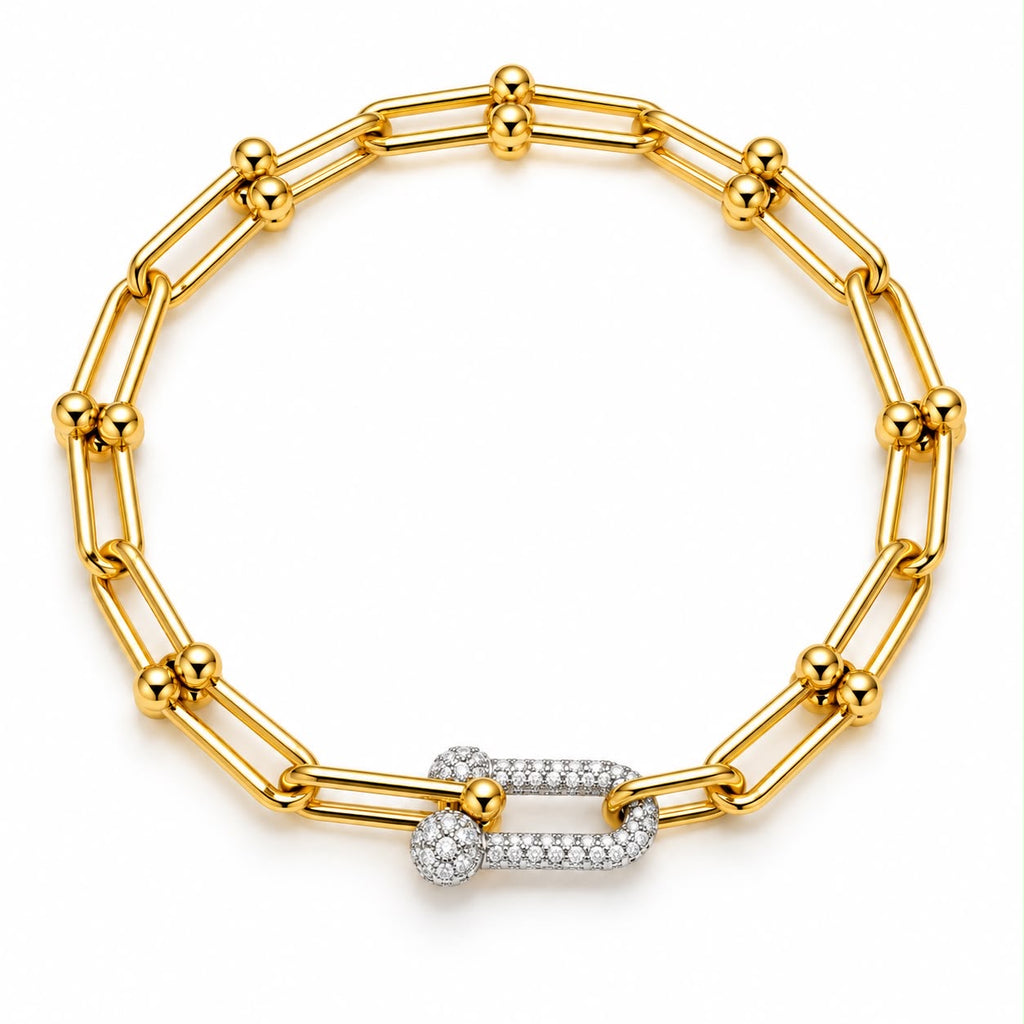18k gold hardware style bracelet, with zirconia stone, 19cm, 5g