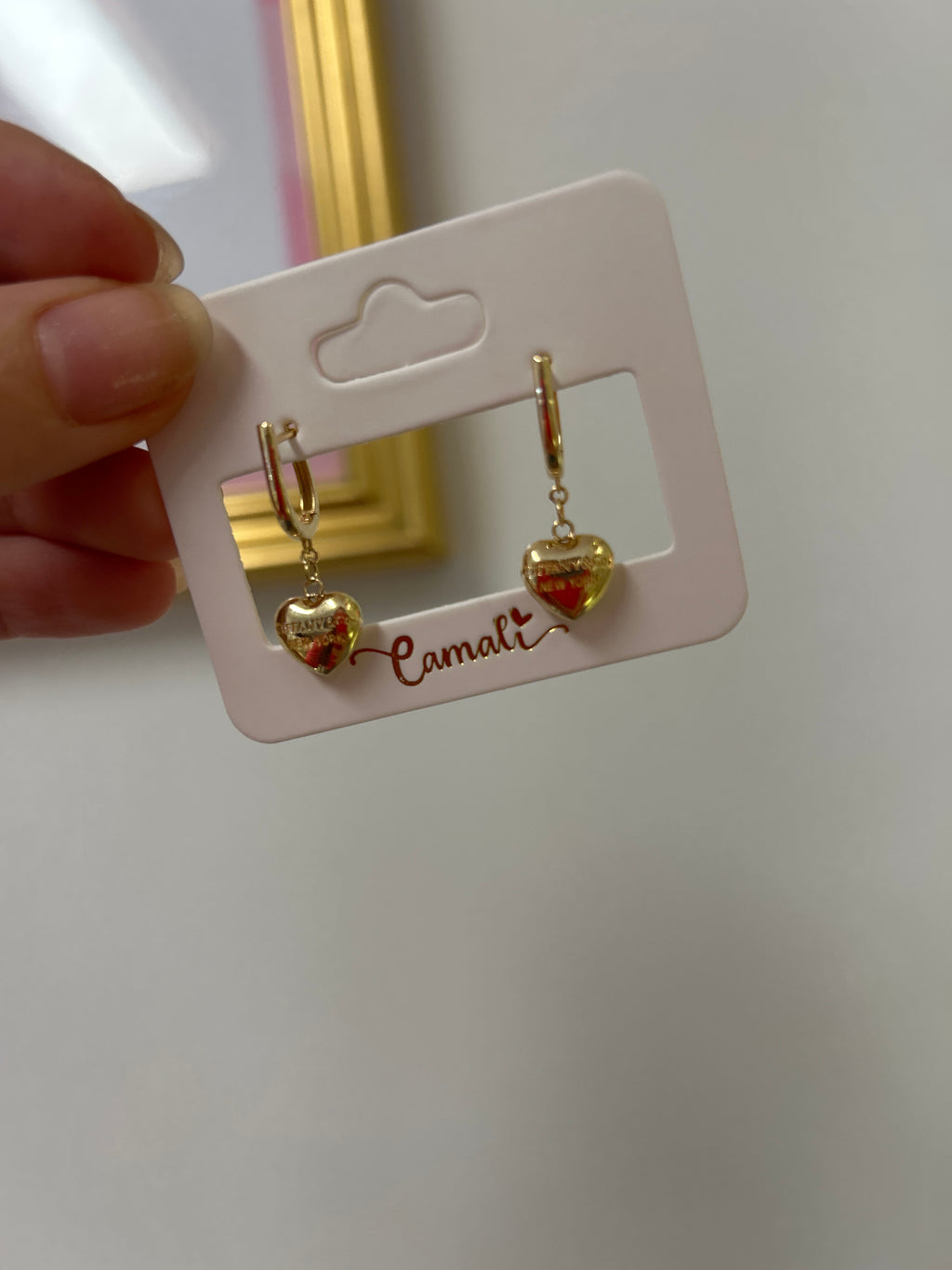 18k gold dangling hearts earrings, 2.62g