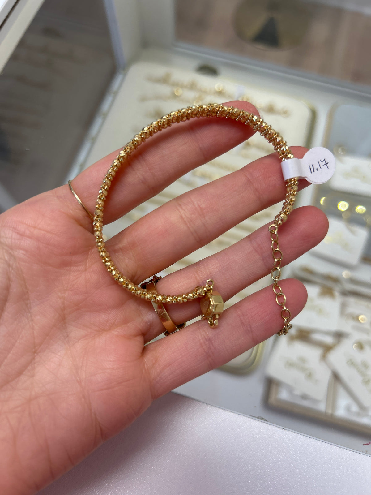 18k gold beaded bangle, double layer, adjustable 16 to 20cm, 11.17g
