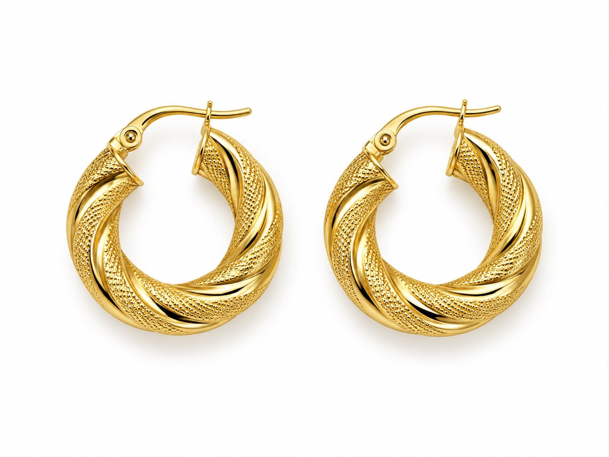 18k gold twisted hoops, 18mm, 2.79g