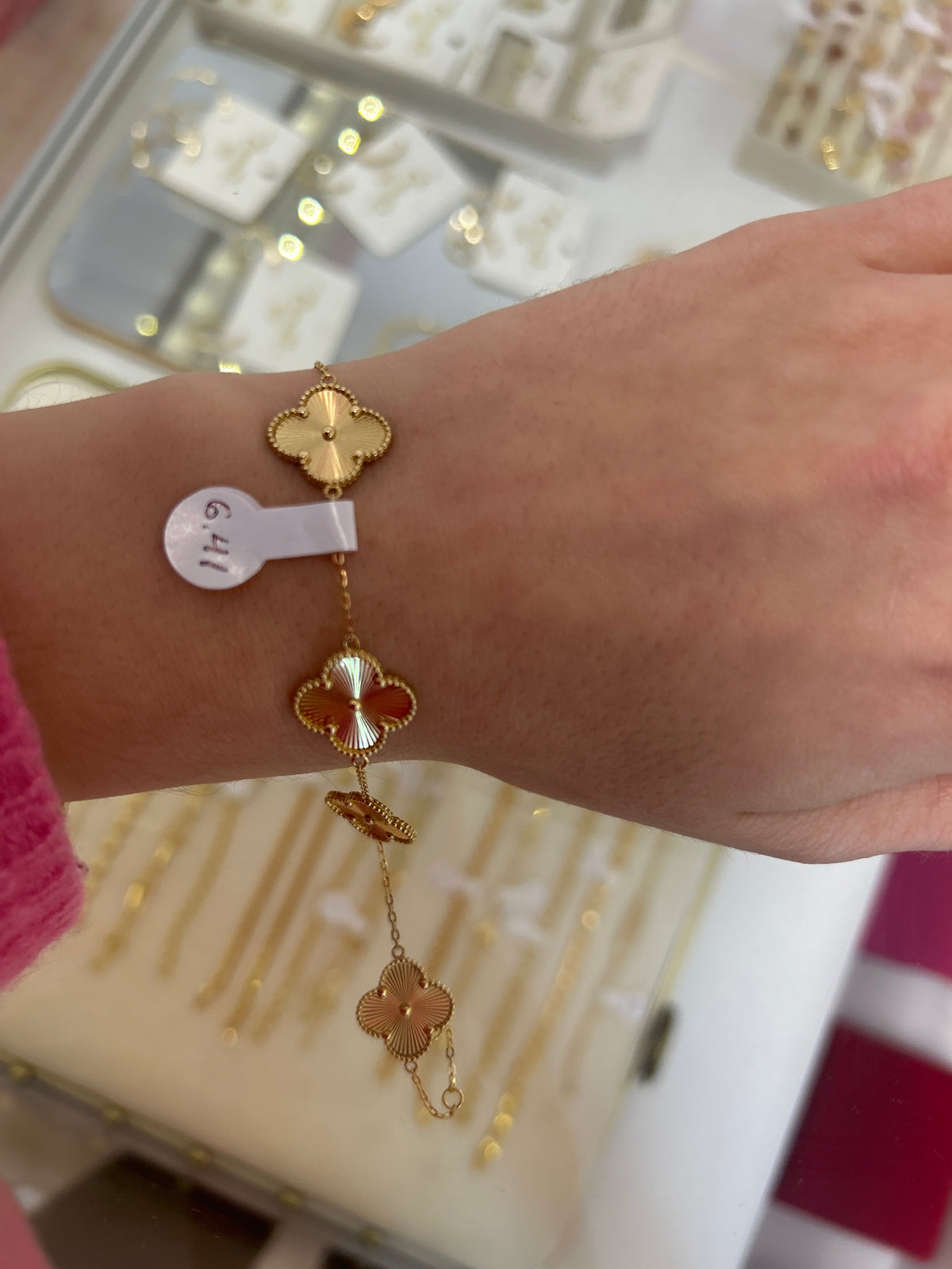 Bracelet 18 carats 5 trèfles, 15 mm, 18,5-19,5 cm, 6,41 g