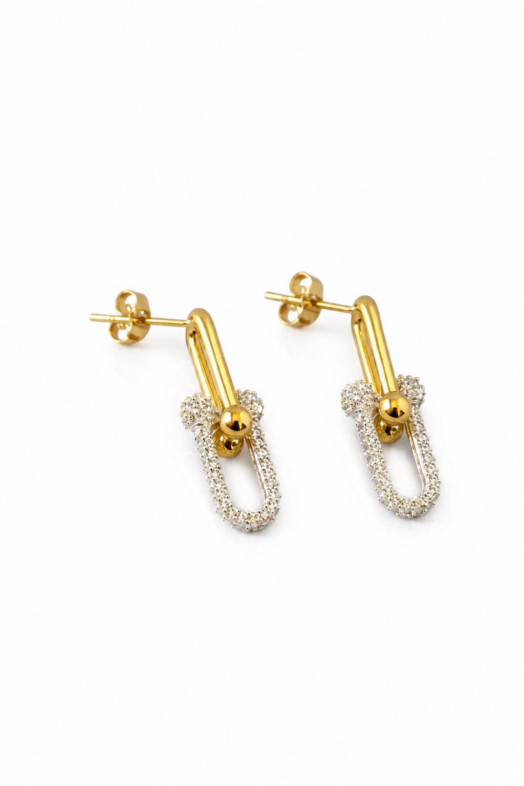 18k gold earrings hardware with zirconia stones, 25mm, 3.76g