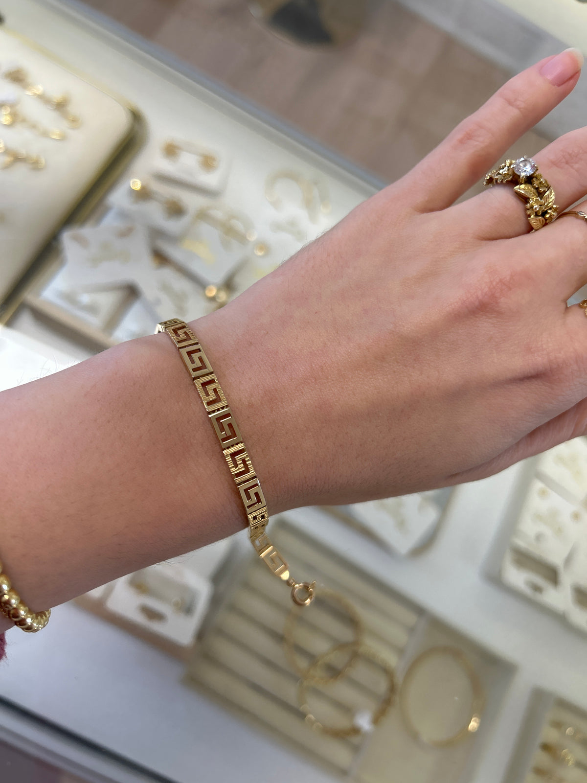 18k gold Greek style squares bracelet, 4.98g, 17cm