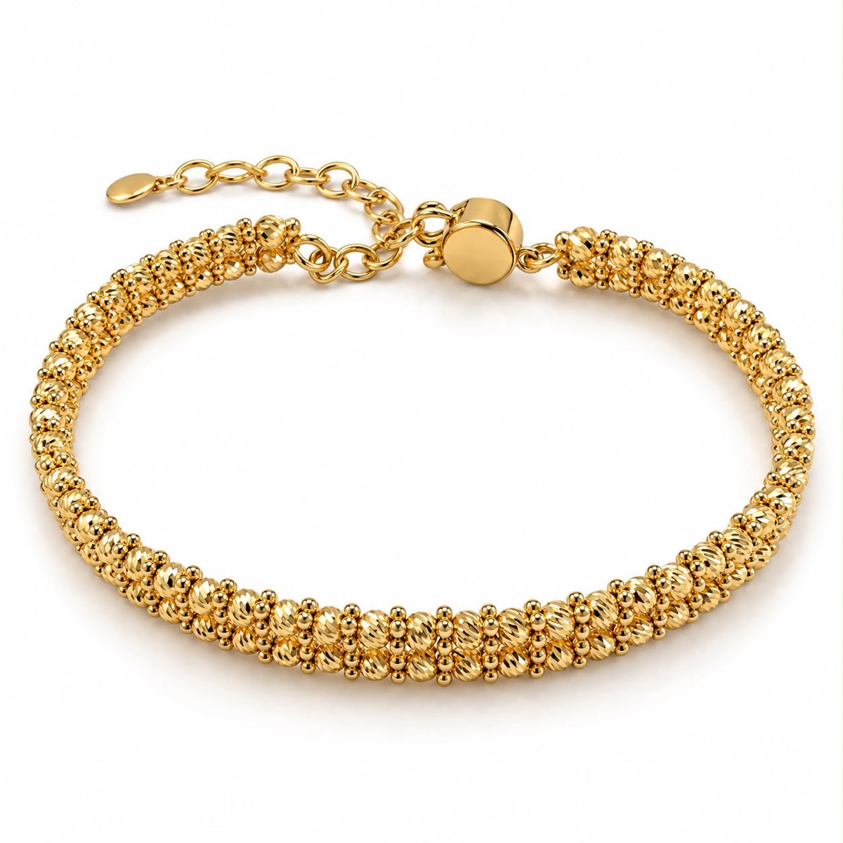 18k gold beaded bangle, double layer, adjustable 16 to 20cm, 11.17g