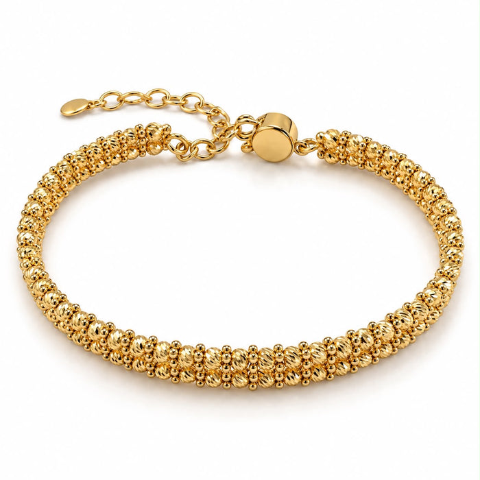18k gold beaded bangle, double layer, adjustable 16 to 20cm, 11.17g