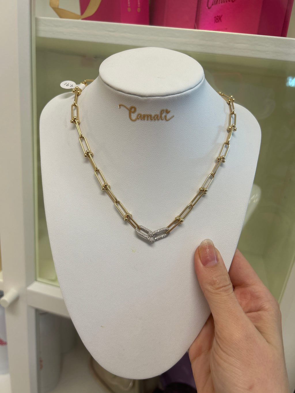 18k solid gold hardware chain with zirconia stones, 40cm, 9.91g