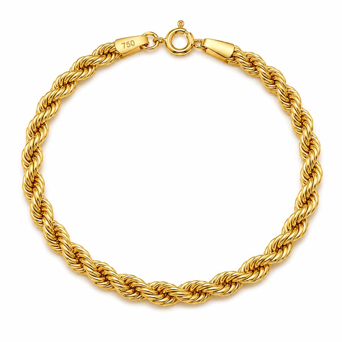 Bracelet corde en or 18 carats d’une épaisseur de 4 mm, 19 cm, 3,57 g