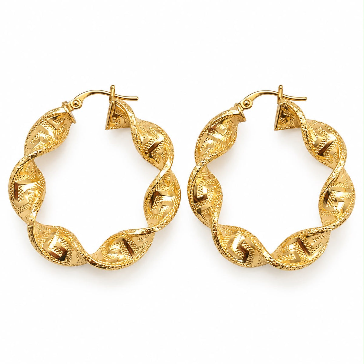 Grandes créoles torsadées 18k, style grec, 35mm, 3,95g