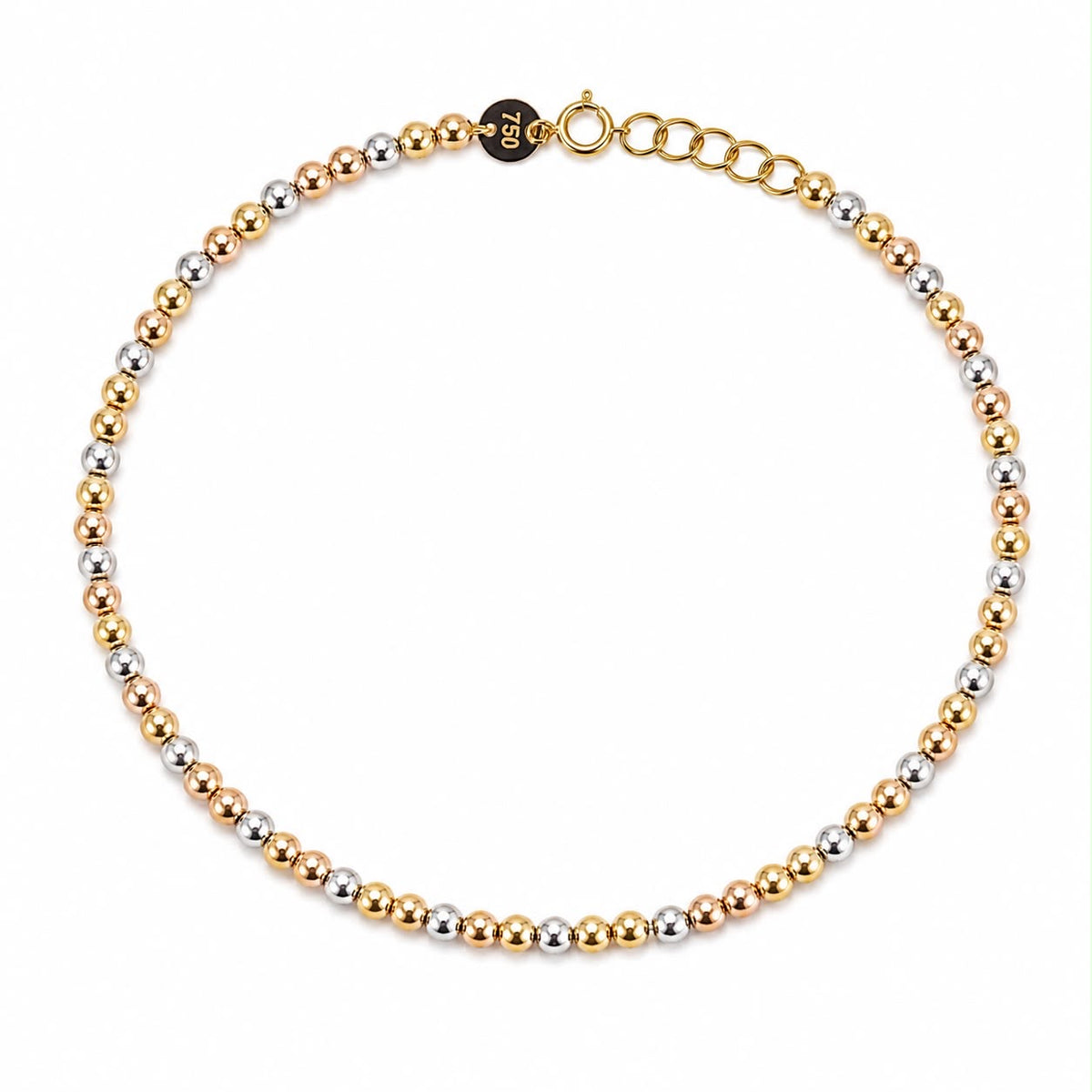 Bracelet perlé tricolore en or 18 carats, 2,20 g, 17,5-19 cm
