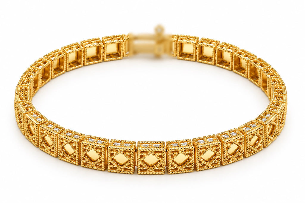 18K Gold Textured Bracelet, 17cm, 13.93g