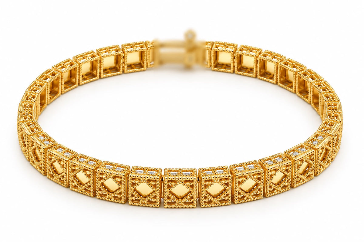 18K Gold Textured Bracelet, 17cm, 13.93g