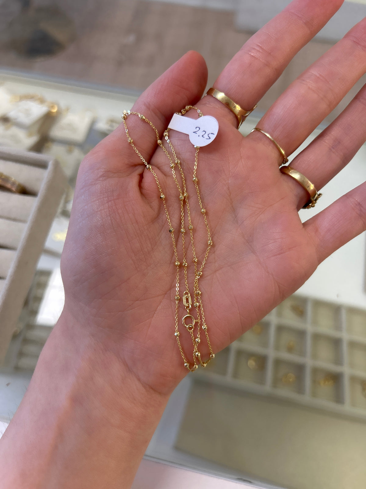 18k gold beaded chain, 2.25g, 45cm
