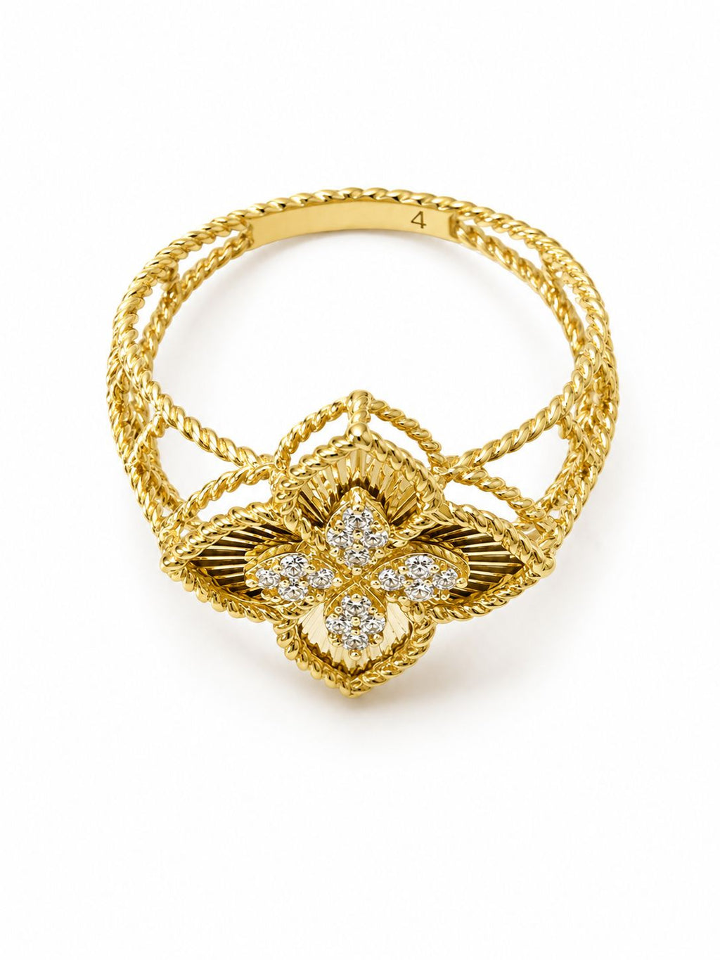 18k gold flower ring, size 7, 2.57g