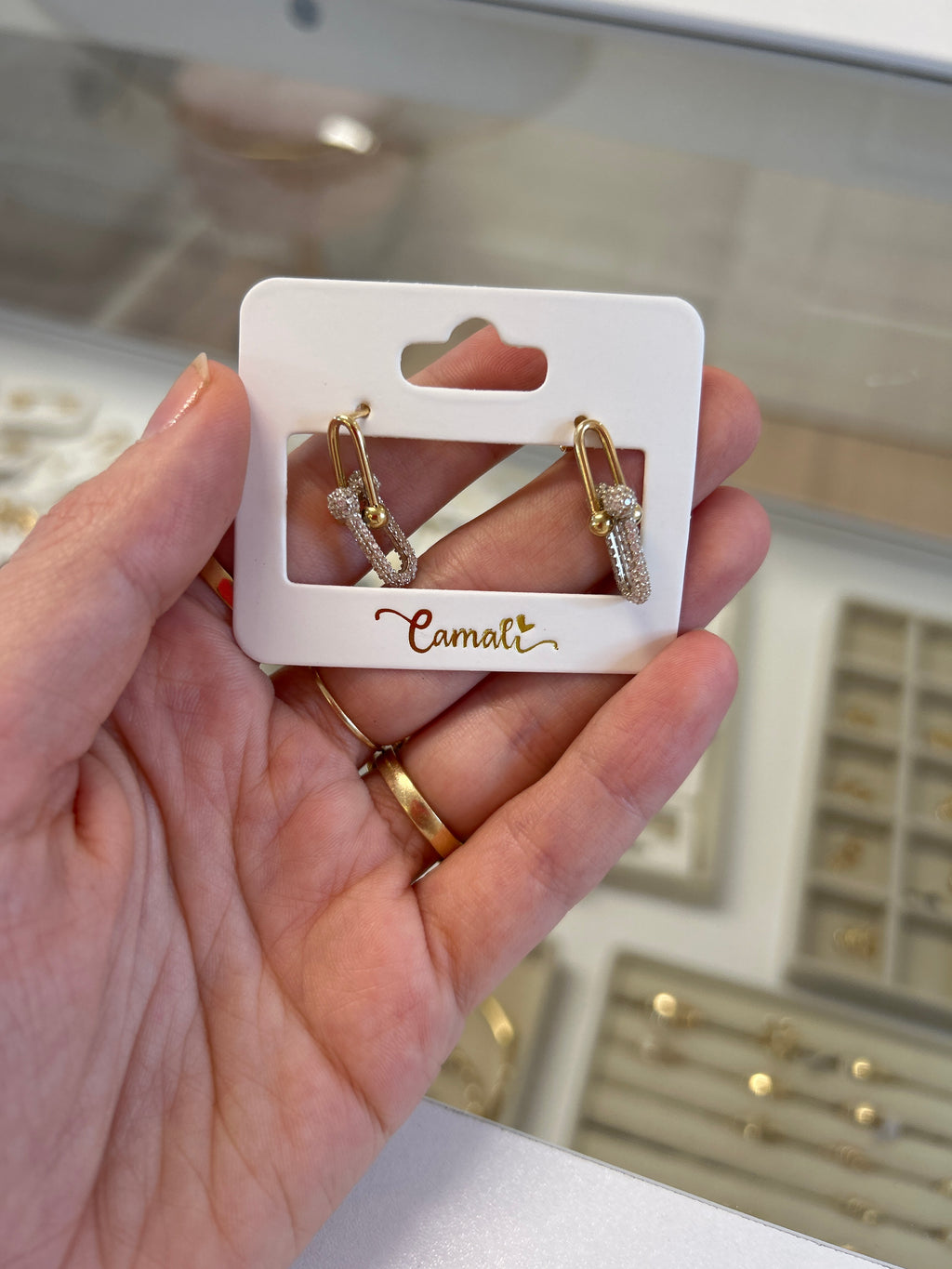 18k gold earrings hardware with zirconia stones, 25mm, 3.76g