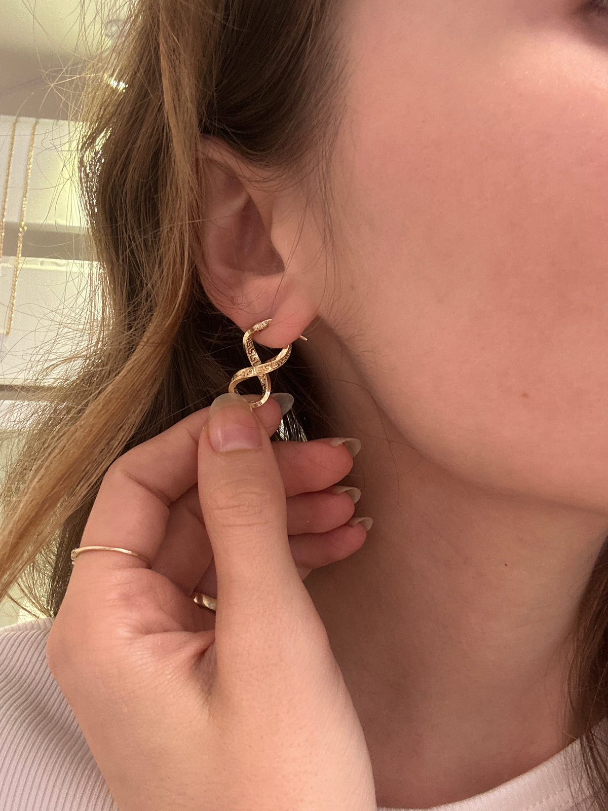 Boucles d'oreilles infini en or 18 carats, style grec, 23 mm, 1,36 g